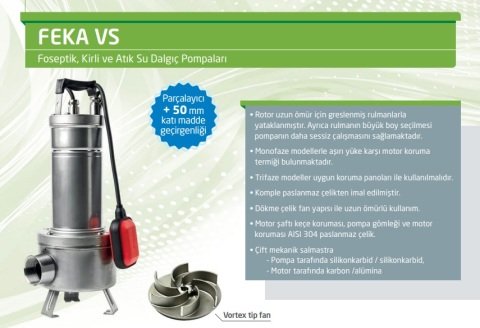 Dab  FEKA  VS 750 M-A    0.75kW  220V    Komple Paslanmaz Çelik Parçalayıcılı Foseptik  Atık Su Dalgıç Pompa