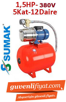 SUMAK SMINOXH 150/4 1.5hp 380v Paslanmaz Gövdeli Paket Hidrofor 50lt Tanklı