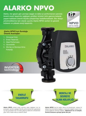 Alarko   NPVO 25-60 ERP   Dişli Tip  Frekans Kontrollü Sirkülasyon Pompası (Değişken Devirli)
