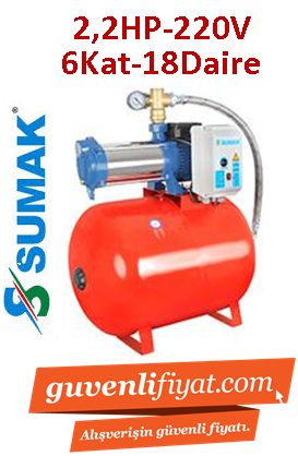 SUMAK SYMTH8-220/6 2.2hp 380v Kademeli Paket Hidrofor 100lt Tanklı (Pano+Flatör dahil)