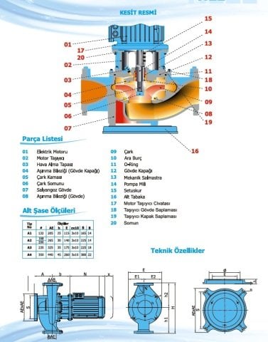Norm NLL 100/200    37 kW  380V   Tek Kademeli İnline Tip Kuru Rotorlu Salyangoz Gövdeli Santrifüj Pompa (2900 d/dk)