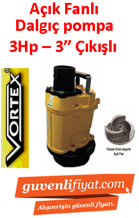 VORTEX KTZ 322 3HP 380V 3'' Çıkışlı Krom Açık Fanlı Dalgıç Pompa