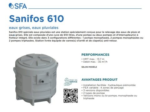 SFA SANİFOS 610 1 SLD S  TEK POMPA ÇARKLI 220 V  MONOFAZE  KİRLİ SU İSTASYONU