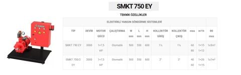 Sumak SMKT 750 EY  1 X 7.5 Hp 380V  Tek Yatay Pompalı Elektrikli Yangın Söndürme Hidroforu