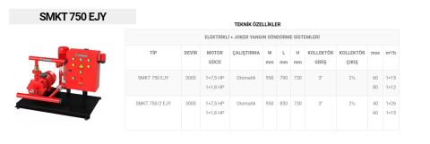 Sumak SMKT 750 EJY  1X7.5 Hp-1X1.8 Hp  380V  Elektrikli ve Joker Pompalı Yangın Söndürme Hidroforu