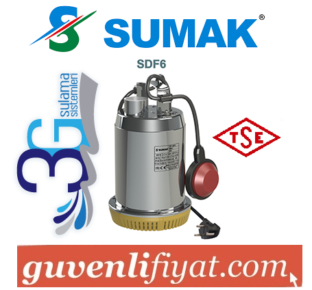 SUMAK SDF6 0.5 HP PASLANMAZ GÖVDELİ DRENAJ DALGIÇ POMPA