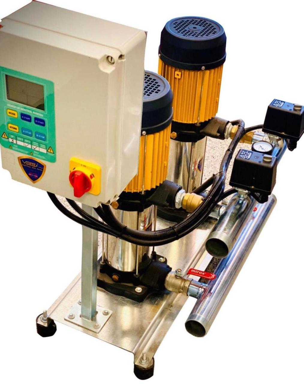 VORTEX VKP VD S/S 7-04 T -2X1.5HP-380V- DİK MİLLİ ÇELİK FANLI ÇOK KADEMELİ İKİ POMPALI PAKET HİDROFOR