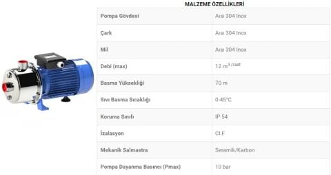 SUMAK, SMINOX12/220-2T 2,2HP 380V KOMPLE PASLANMAZ KADEMELİ POMPA