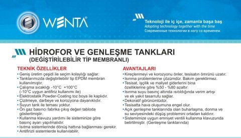 Wenta WE-100  100 Litre  10 Bar  Dikey Ayaklı  Tip Hidrofor ve Genleşme Tankı-Manometreli