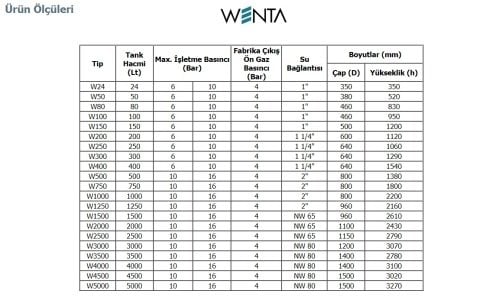 Wenta WE-200  200 Litre  10 Bar  Dikey Ayaklı  Tip Hidrofor ve Genleşme Tankı-Manometreli