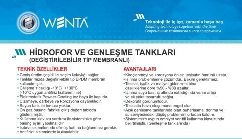 Wenta WE-2000  2000 Litre  10 Bar  Dikey Ayaklı  Tip Hidrofor ve Genleşme Tankı-Manometreli