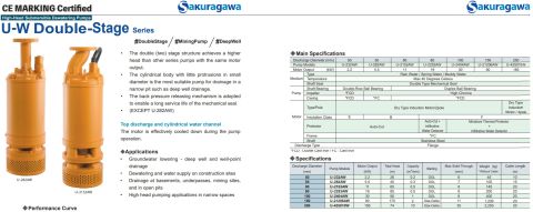 Sakuragawa U-42510W 185 KW U-W Çift Kademeli Endüstriyel Drenaj Dalgıç Pompa