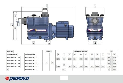 Pedrollo MAGNIFICA 2 m     1Hp  220V   Ön Filtreli Havuz Pompası