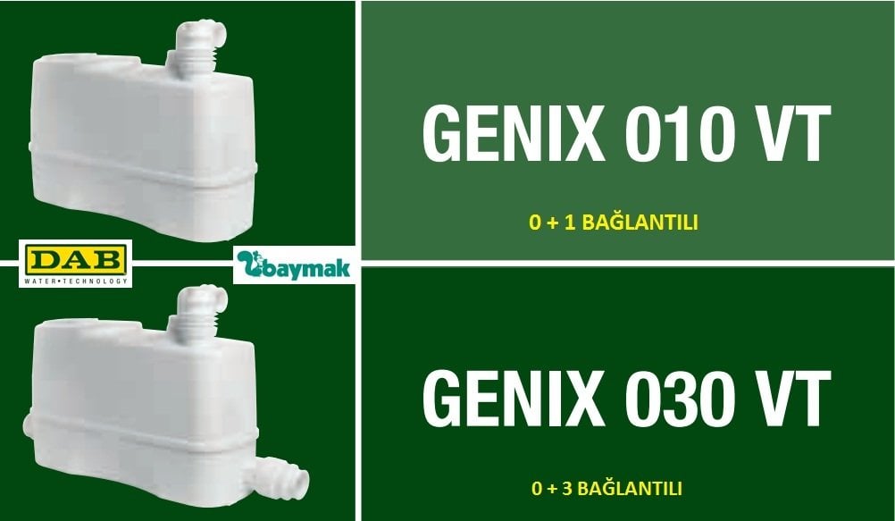 Dab GENİX VT 030    0.32kW 220V   0+3 Bağlantılı Tezgah Altı Atık Su Pompası