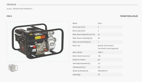 SOLAX P20-2   2'' DÖRT ZAMANLI BENZİNLİ MOTOPOMP