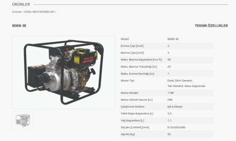 SOLAX 80KB-3E   3''  İPLİ MARŞLI  DİZEL SU MOTORU (MOTOPOMP-AKÜSÜZ)