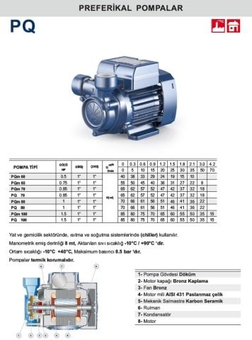 Pedrollo PQm 80     1Hp 220V  Preferikal Pompa