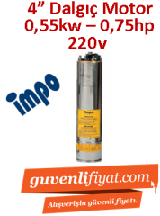 İMPO 0.55kw -0.75hp 220V Dalgıç Motor(eco motor, döküm başlıklı, ithal) 4''