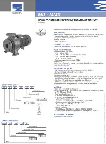 EBARA MMD4 65-250/4   5.5HP 380V  MONOBLOK SONDAN EMİŞLİ DÖKÜM SANTRİFÜJ POMPA