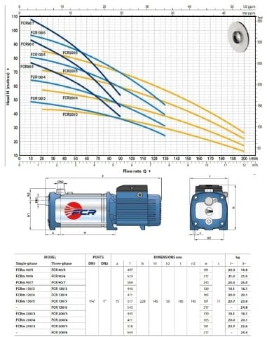 Pedrollo  FCRm 130/3    1.5 Hp 220V  Komple Paslanmaz Yatay Kademeli Pompa