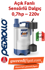 PEDROLLO TOP 2 VORTEX GM 220V 0.5HP Gizli Flatörlü Açık Fanlı Drenaj Dalgıç Pompa