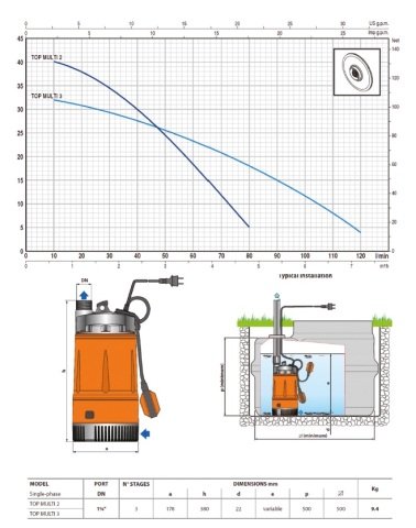 PEDROLLO TOP MULTI 3 220V 0.75HP Yüksek Basınçlı Keson Kuyu Dalgıç Pompa