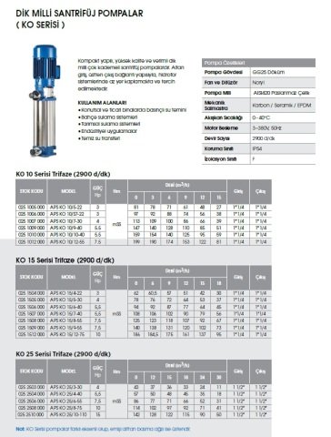 Etna APS KO 35/4-75     10Hp 380V  Dik Milli Çok Kademeli Santrifüj Pompa