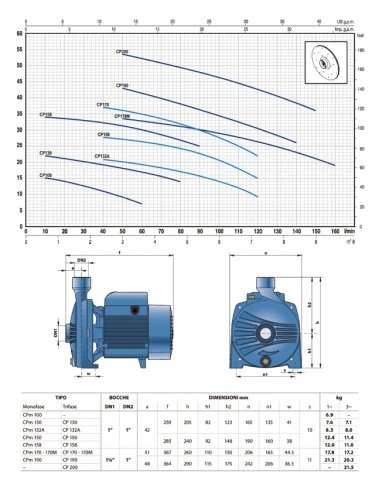 Pedrollo CPm 190    2Hp 220V   Tek Fanlı Santrifüj Pompa