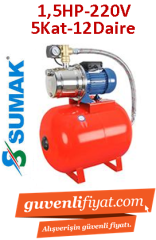 SUMAK SMINOXH 150/4 1.5hp 220v Paslanmaz Gövdeli Paket Hidrofor 50lt Tanklı