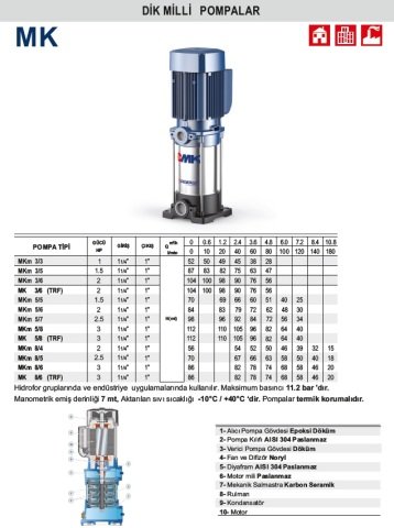Pedrollo MK 3/6 (TRF)    2Hp 380V  Dik Milli Kademeli Pompa