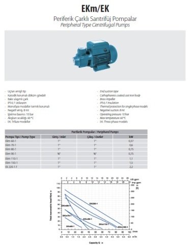 Aquastrong Ekm 70-1    0.6kW 220V   Periferik Çarklı Santrifüj Pompa