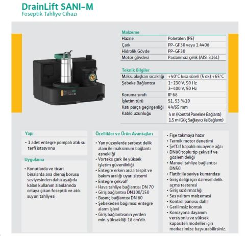 WİLO Drainlift SANI-M  M.12M/1   1.1kW 220V  ENTEGRE POMPALI  FOSEPTİK ATIK SU TAHLİYE İSTASYONU (ATIK SU TERFİ ÜNİTESİ)