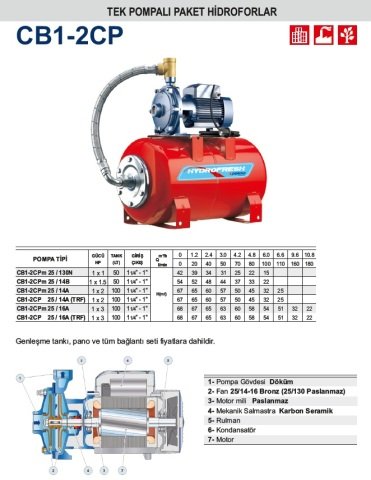 Pedrollo CB1-2CPm 25/14A   1X2Hp 220V  Tanklı Paket Hidrofor