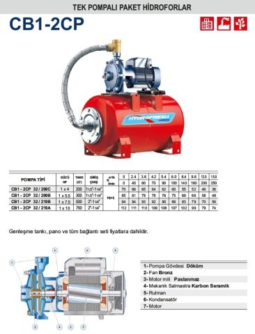 Pedrollo CB1-2CPm 25/14A   1X2Hp 220V  Tanklı Paket Hidrofor