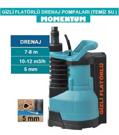 MOMENTUM PKS-400LA -400W-220V- PLASTİK GÖVDELİ İÇTEN FLATÖRLÜ TEMİZ SU DALGIÇ DRENAJ POMPASI
