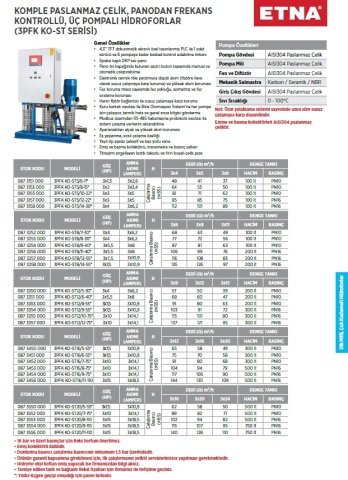 Etna 3PFK KO-ST12/6-40     3x5.5Hp 380V  Üç Pompalı Dik Milli Frekans Kontrollü Komple Paslanmaz Çelik Hidrofor