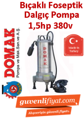 DOMAK AST26 B4 1.5HP 380v Bıçaklı Foseptik Dalgıç Pompası (panolu)