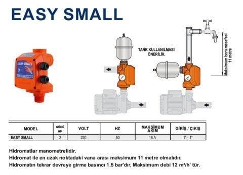 Pedrollo EASY SMALL  2Hp 220V  Manometreli Otomatik Pompa Kontrol Cihazı (HİDROMAT)