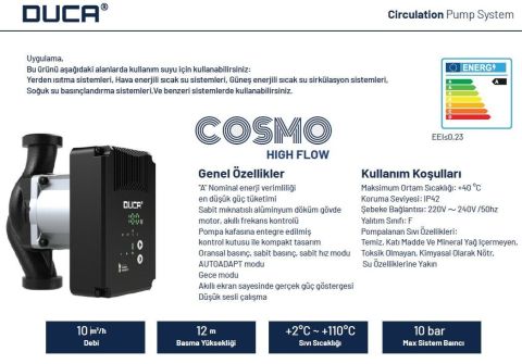 DUCA, COSMO-C 32-10-180, DÖKÜM GÖVDELİ, FREKANS KONTROLLÜ SİRKÜLASYON POMPASI