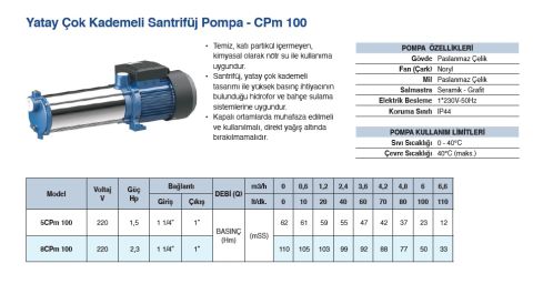 Grandfar 5CPm 100  1.5Hp 220V  Yatay Çok Kademeli Santrifüj Pompa