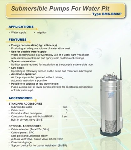 Ebara 50 BMSP5.75A   1Hp 380V  Paslanmaz Çelik Büyük Ölçekli Temiz Su Drenaj Dalgıç Pompa
