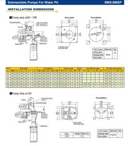 Ebara 65 BMSP51.5A   2Hp 380V  Paslanmaz Çelik Büyük Ölçekli Temiz Su Drenaj Dalgıç Pompa