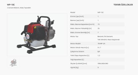 SOLAX WP-10C  1'' İKİ ZAMANLI BENZİNLİ MOTOPOMP