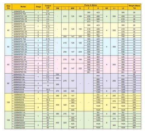 Ebara 125 BMS2545   60Hp 380V  Paslanmaz Çelik Büyük Ölçekli Temiz Su Drenaj Dalgıç Pompa