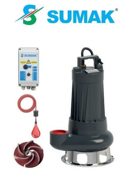 Sumak SDTV40/2.5  4Hp 380V  Vortex Çarklı Atık Su Dalgıç Pompa