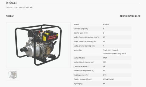 SOLAX 50KB-2  4,7 HP  2'' İPLİ DİZEL SU MOTORU (MOTOPOMP)