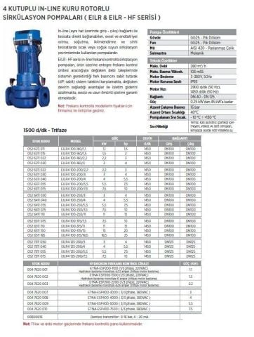 Etna, EILR4 65-250/4, 5.5Hp, 380V,  4 Kutuplu, İnline, Kuru Rotorlu, Sirkülasyon Pompa