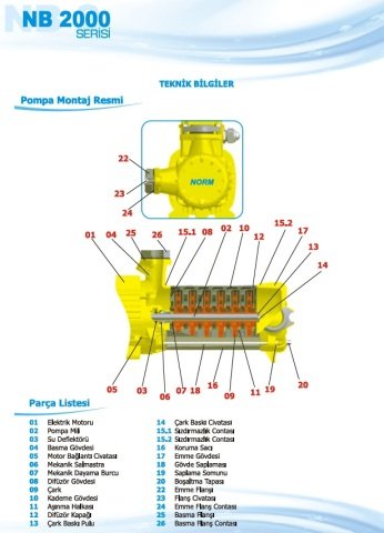 Norm NB 2206 M      2.2 kW  220V   Yatay Milli Çok Kademeli Santrifüj Pompa