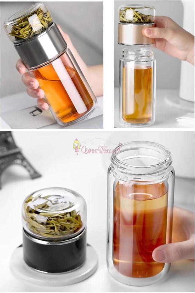 Çift Katlı Cam Bitki Çayı Demliği Filtre Kahve Demliği Bitki Çayı Bardak Çay French Press