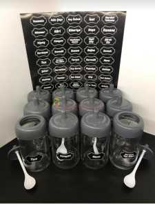 12 Adet Kendinden Kaşıklı Cam Baharat Seti 300 ml (Baharat Etiketli  Hediyeli ) FÜME